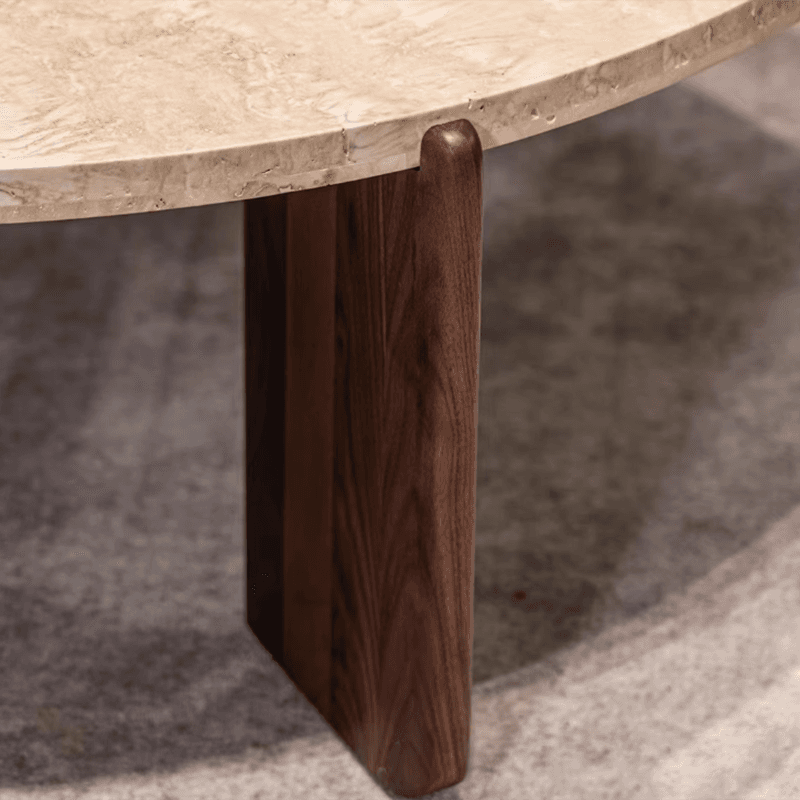 Orbicular Travertine/Lumber Coffee Table with Wooden Legs for Home - image 9
