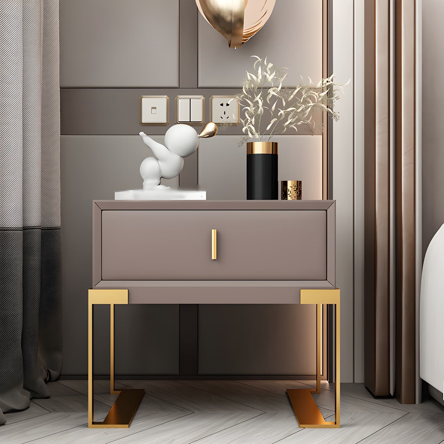 20'' Tall Glam Accent Table Nightstand Drawer Storage Faux Leather Nightstand with Legs - image 14