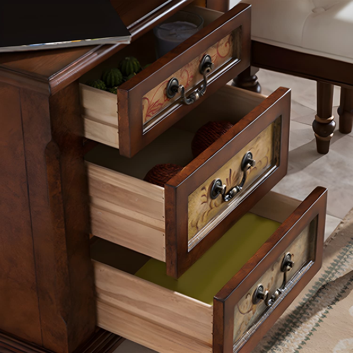 Victorian Vanity Set Solid Wood Drawers Included Makeup Dressing Table With Mirror & Stool - image 9