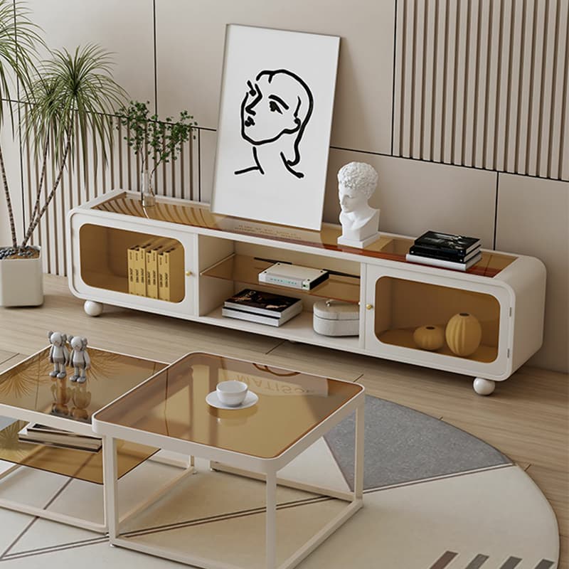 Modern Glass TV Stand with Open Shelving, Cabinet, and Low Profile Design - image 4