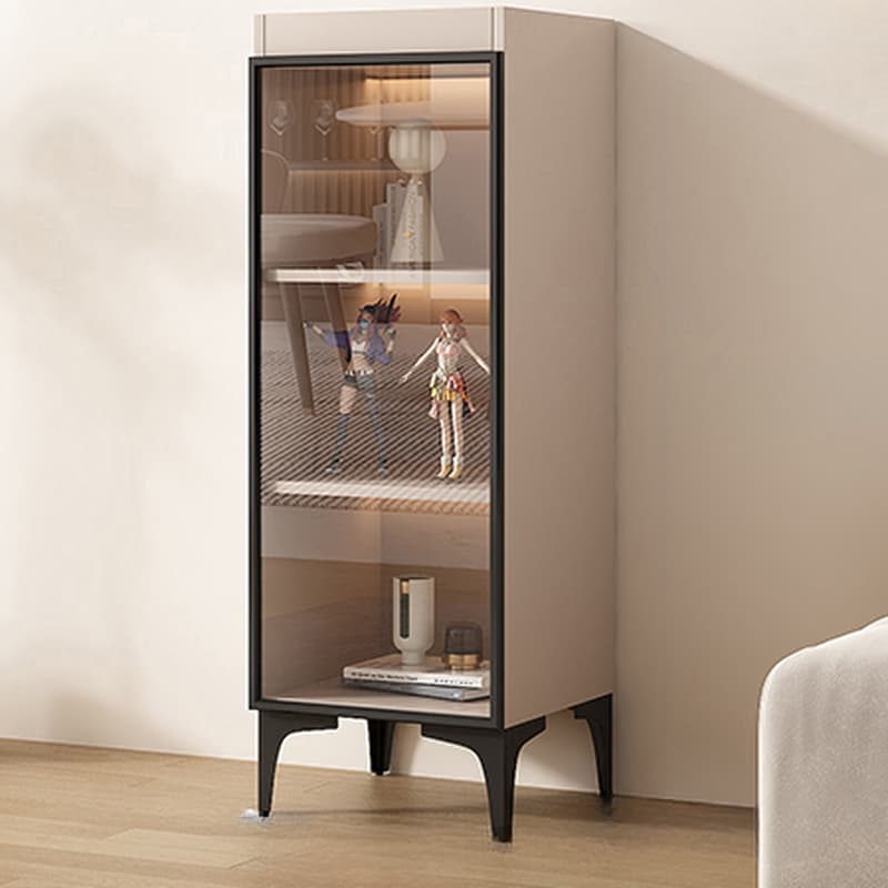 Simple Rectangular Standalone Accent Cabinet with Closet, Laminate Countertop, Glazed Door, and Sand Top