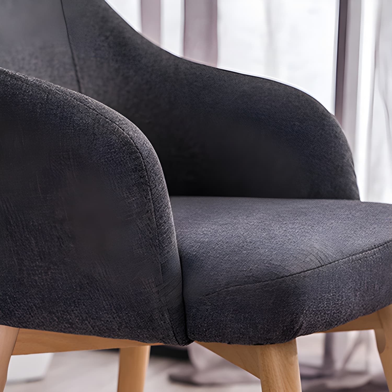 Scandinavian Beech Solid Back Arm Chair Fabric Dining Chair with Natural Legs - image 27