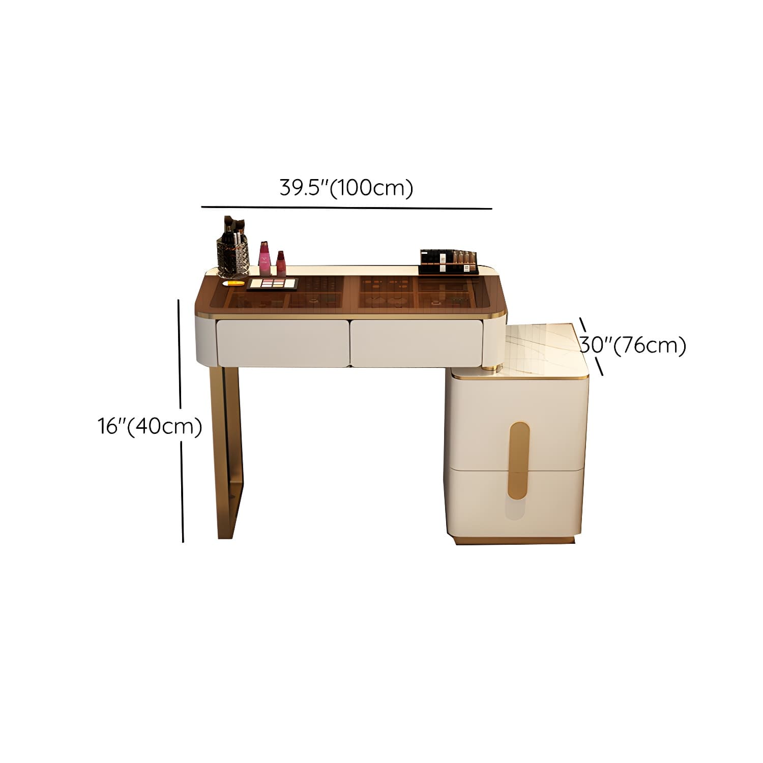 Glam Glass Vanity Dressing Table 29.9" H Bedroom Makeup Counter with Drawer - image 16