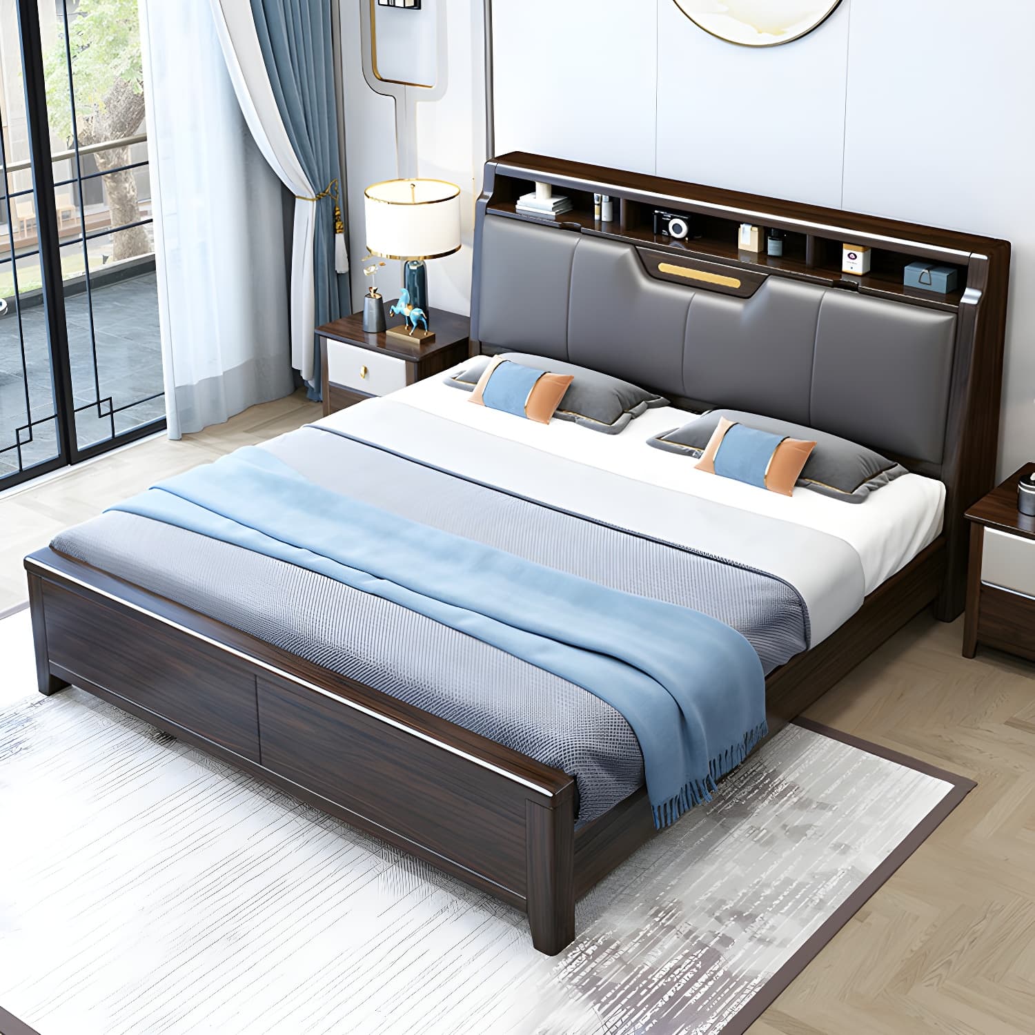 Brown Upholstery Wood Bed with Headboard – Modern Style, Full Assembly Needed - image 3