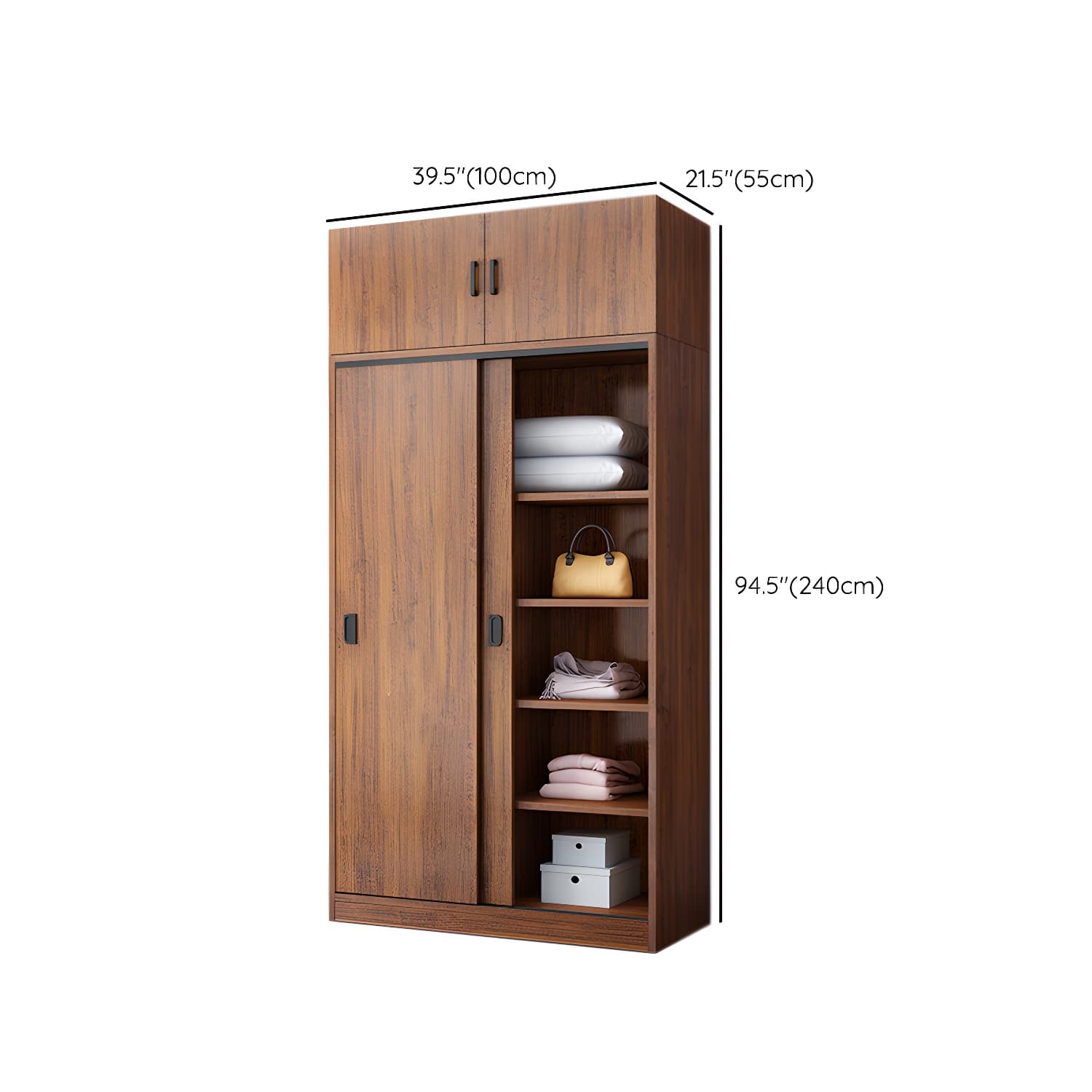 Non-Adjustable Traditional Brown Wood Wardrobe Armoire with Sliding Doors and Soft Close Drawers - image 16