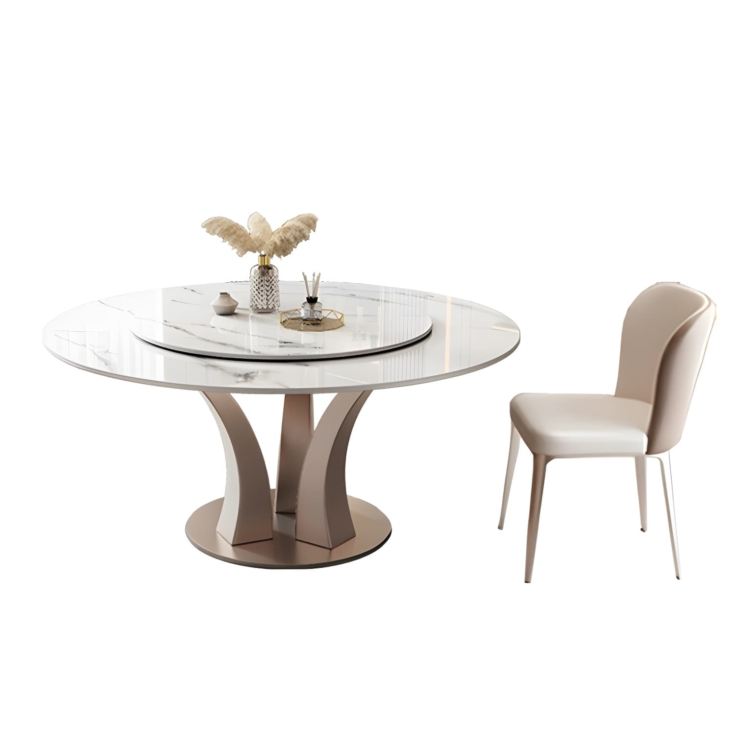 Round Glam Dining Set with White Slate Table Top and Gold Metal Pedestal Base - 1/7/9 Piece Set - image 5