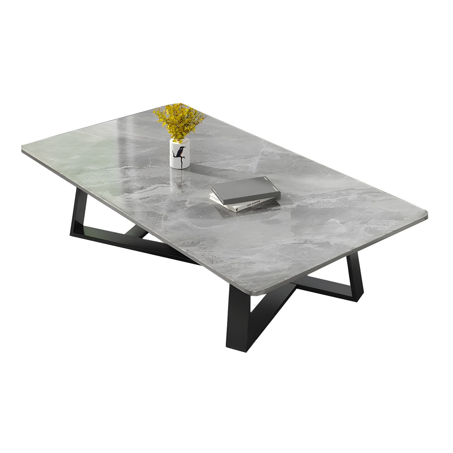 Stone and Metal Coffee Table Contemporary Coffee or End Table with Cross Legs - image 9