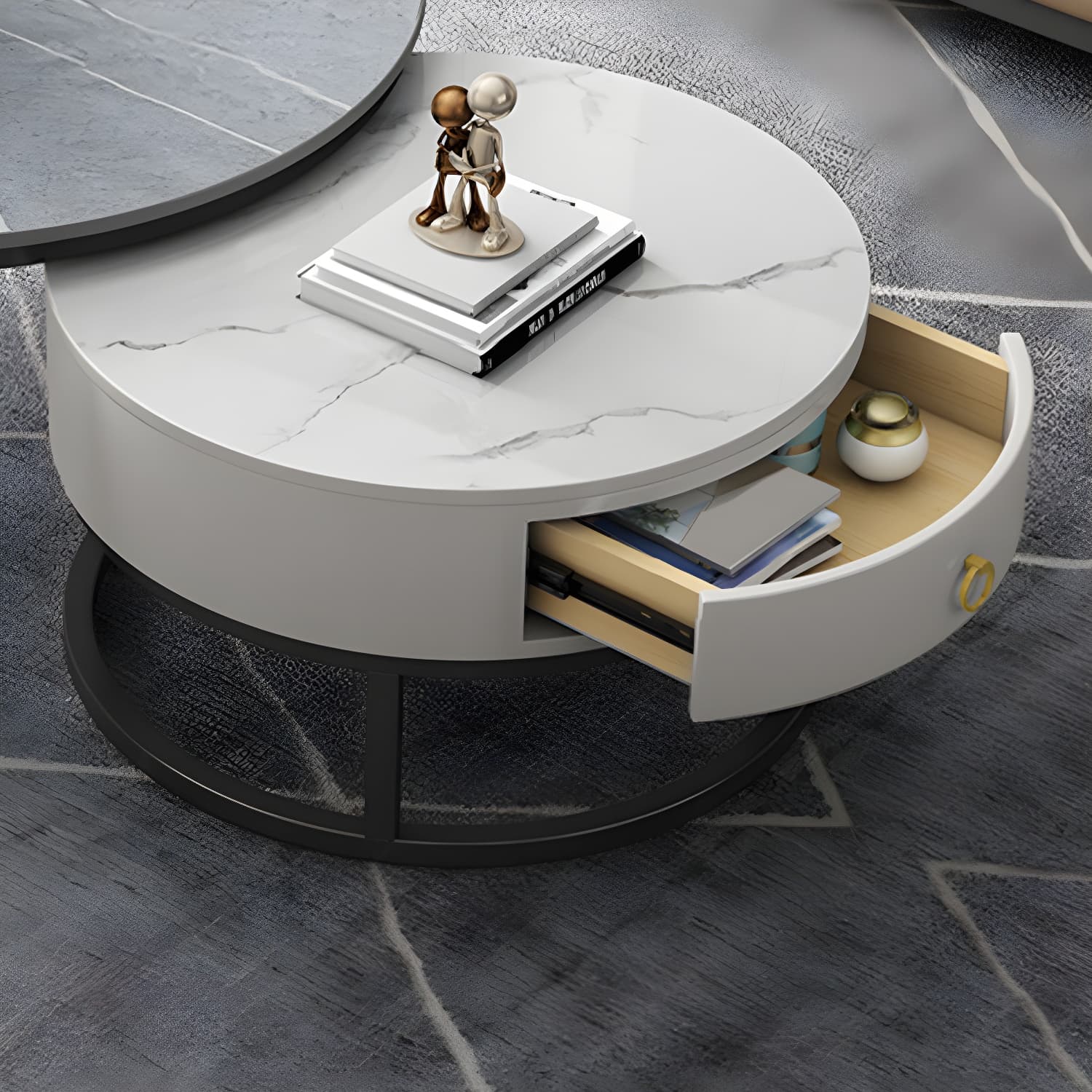 Contemporary Nesting Coffee Table Set Stone Frame Coffee Table Set - image 12