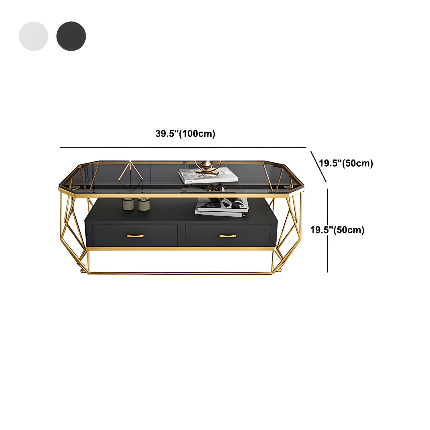Glam Golden Frame Coffee Table with Storage Drawers Cocktail Table - image 15