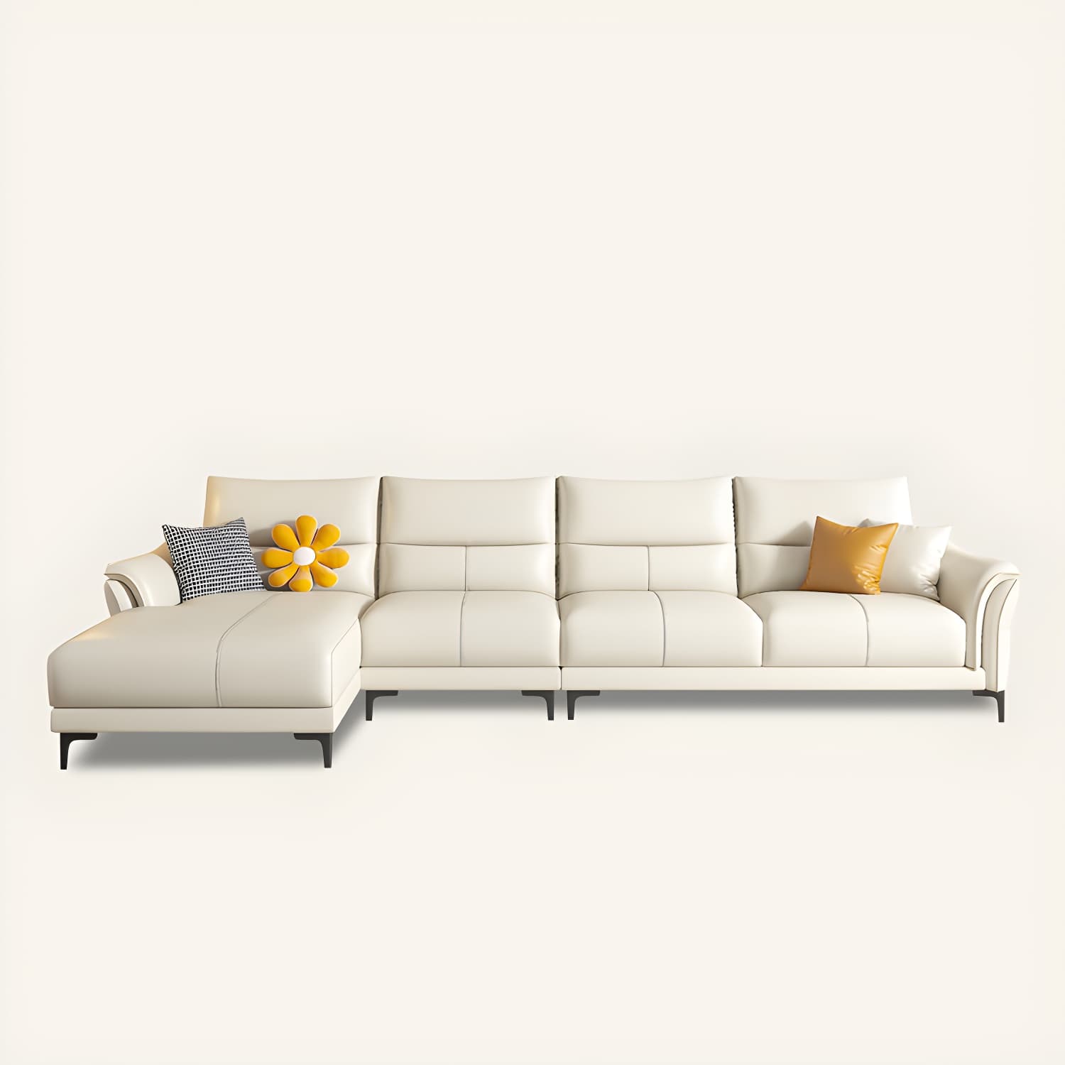 Contrast Flared Arm White Faux Leather Sectional Sofa with Cushion Back - image 5