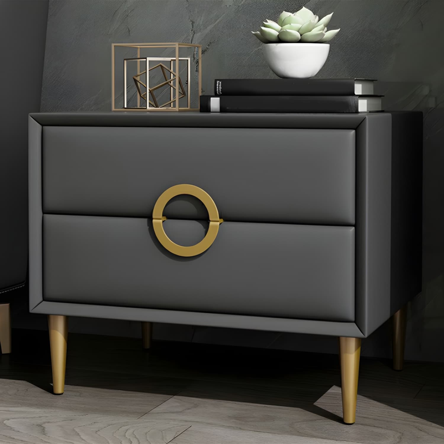 Glam Style Solid Wood Two Drawers Nightstand with Legs for Bedroom - image 10