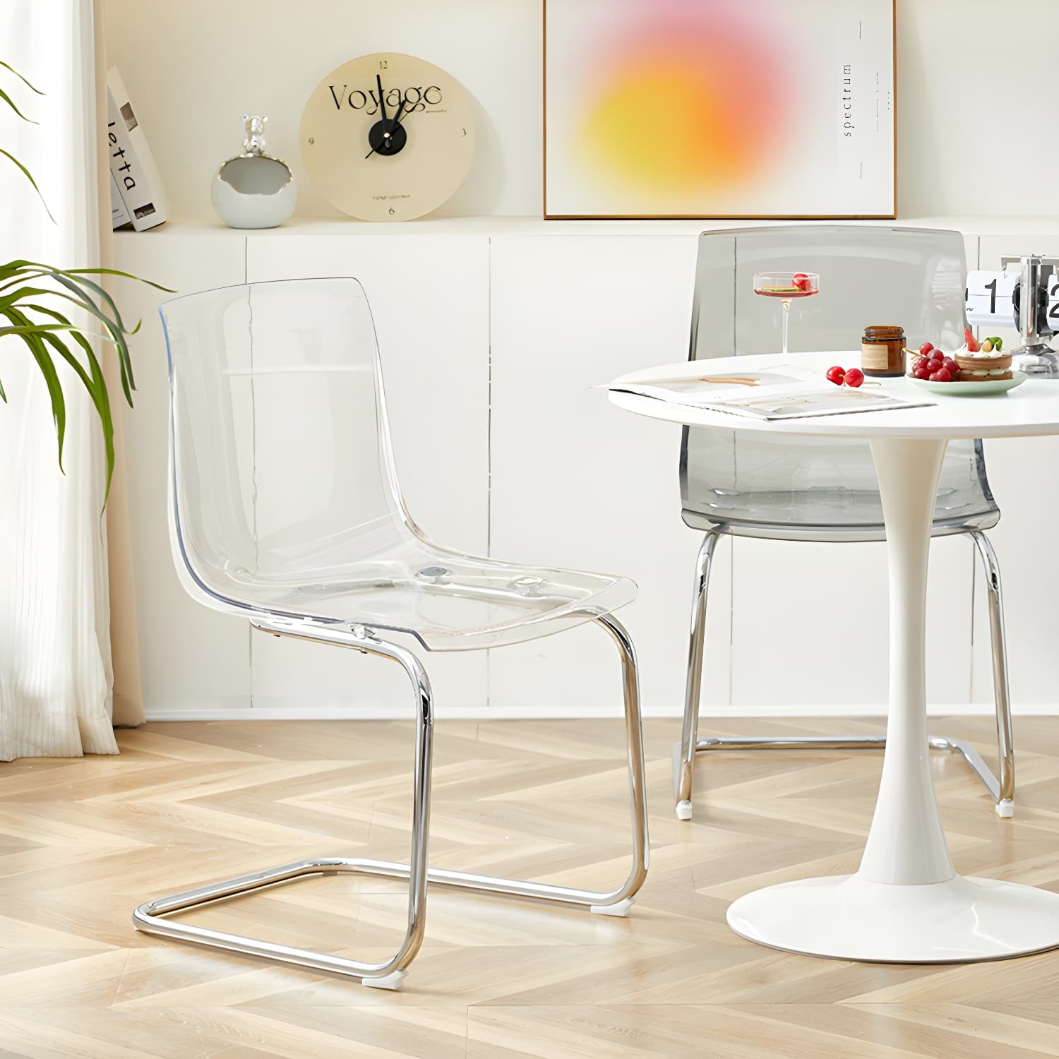 Scandinavian Style Silver Leg Plastic & Acrylic Side Chair for Kitchen & Dining - image 18
