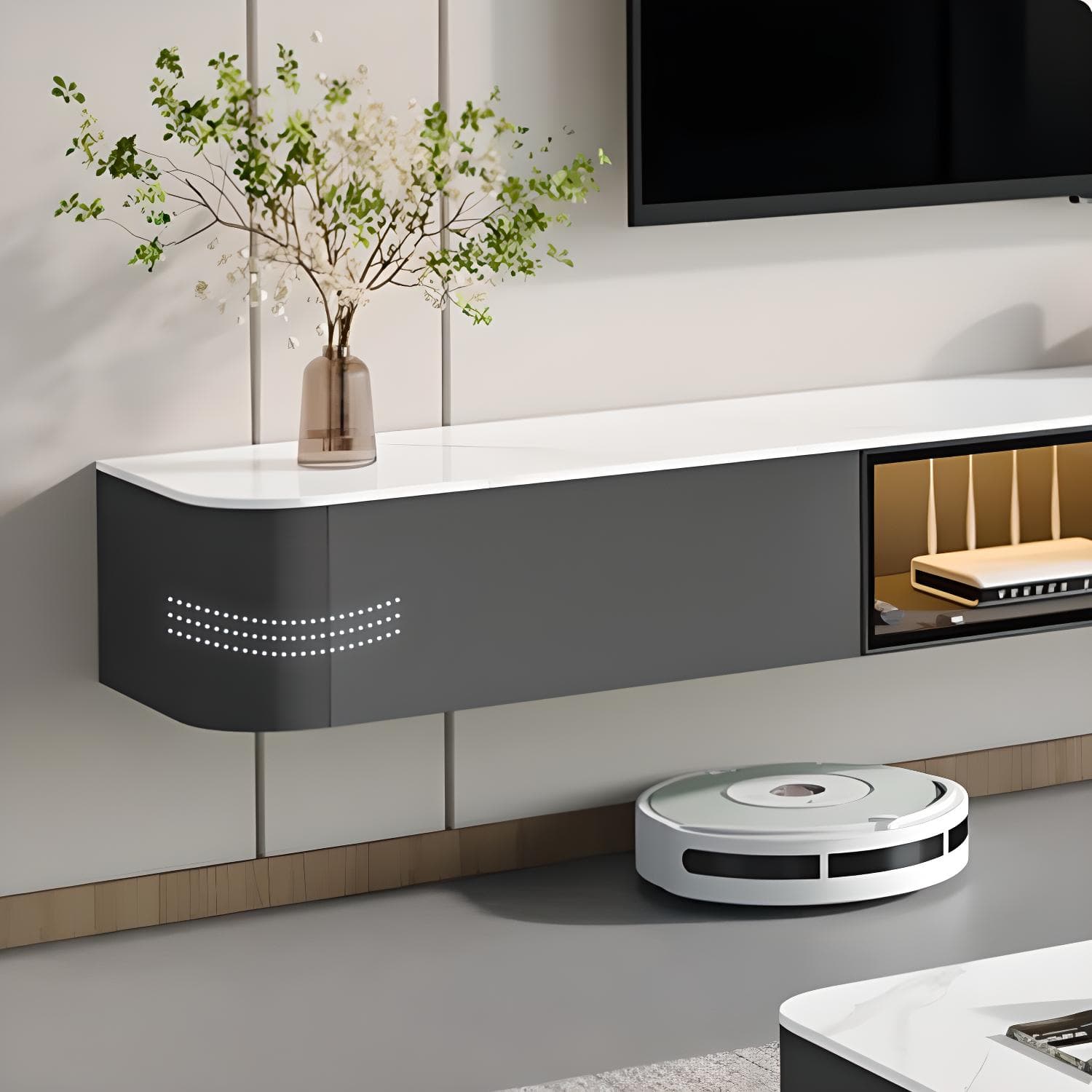 Rectangle TV Stand With Light In Living Room - image 5