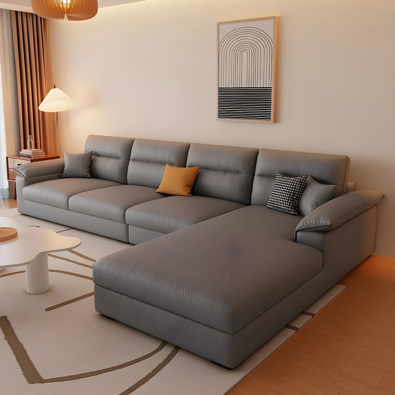 Modern L-Shaped Sofa Chaise Set with Pillow Top Arms and Cushion Back, 3-Piece Design