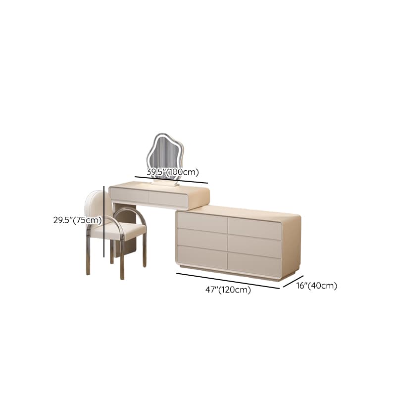 Simplistic Large Vanity Set with Lumber Table Top, White Seat, 8 Drawers, and Mirror Lights - image 12