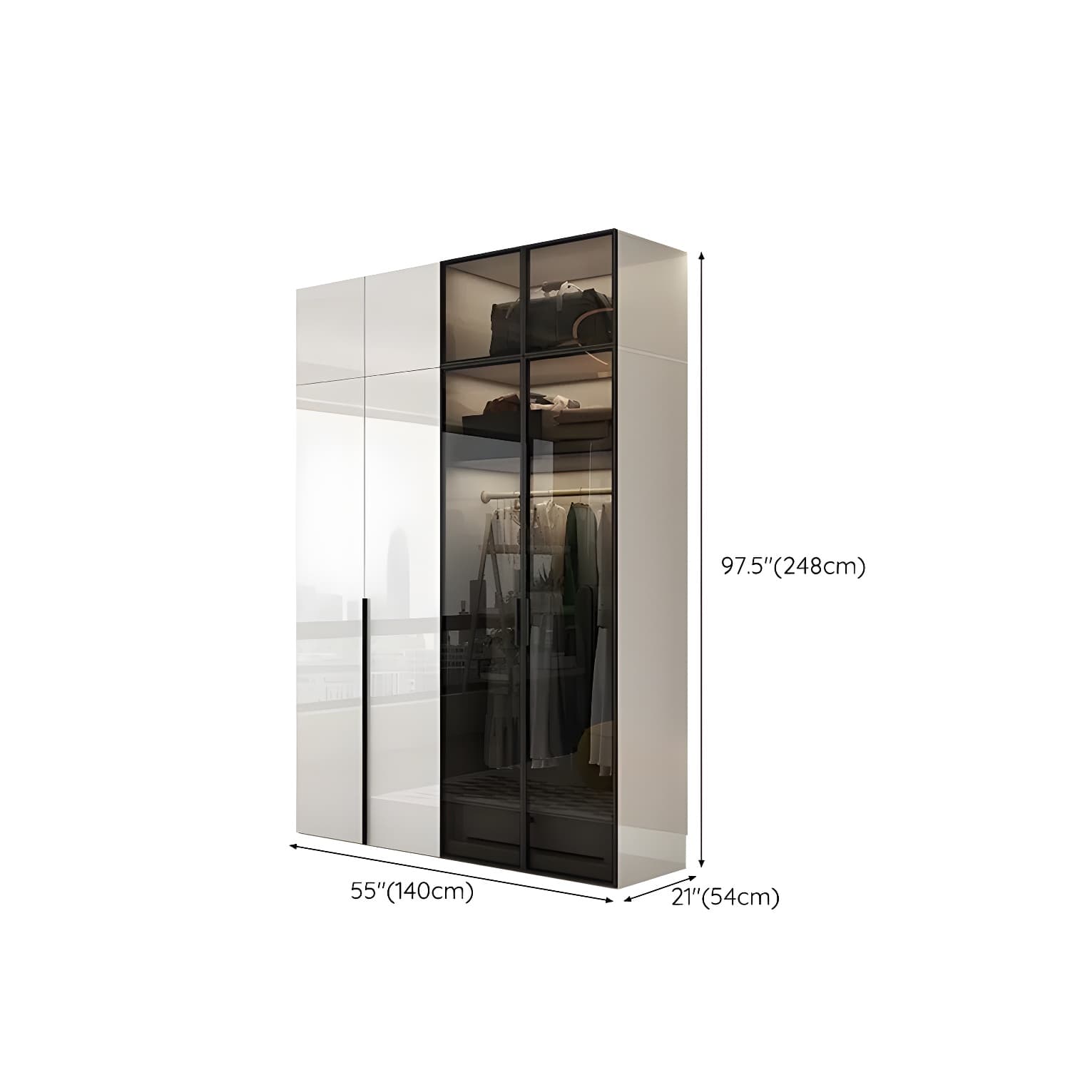 Sleek White Wood Wardrobe Armoire with Soft Close Drawers and Shelves - image 20