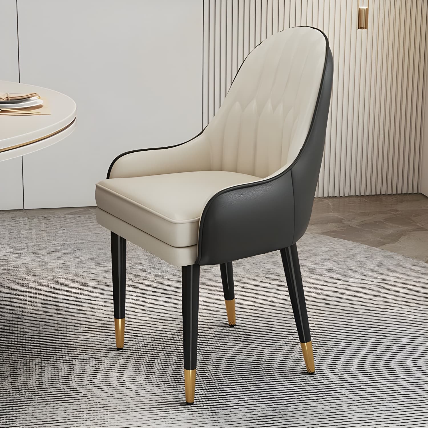 Glam Arm Chair with Upholstered Faux Leather, Solid Back, and Metal Legs