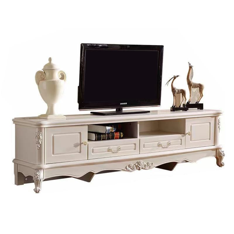 White Wood TV Stand with Drawers and Cabinets featuring Cable Management - image 5