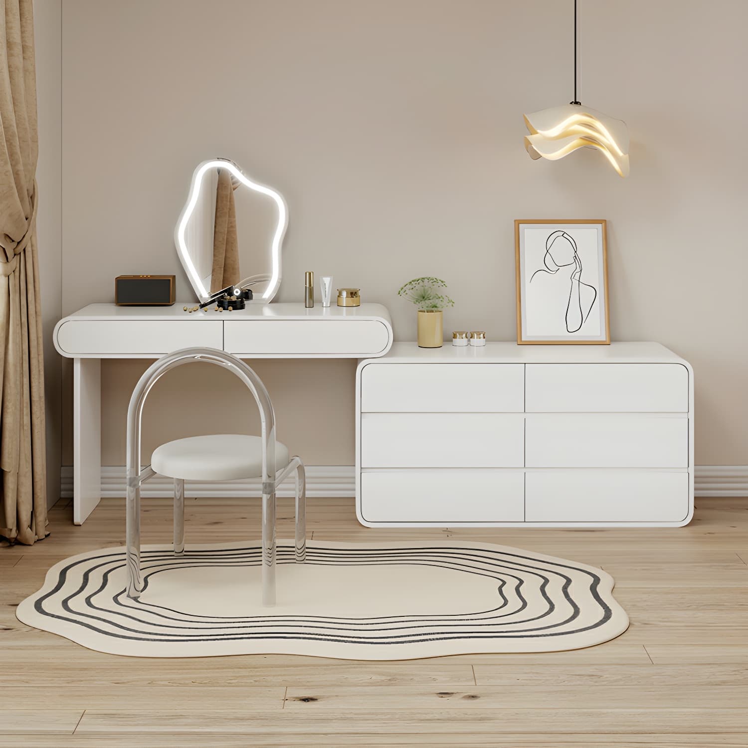 Modern White Wooden Makeup Vanity With Soft Close Drawers & Easy Assembly, Standard Width - image 5
