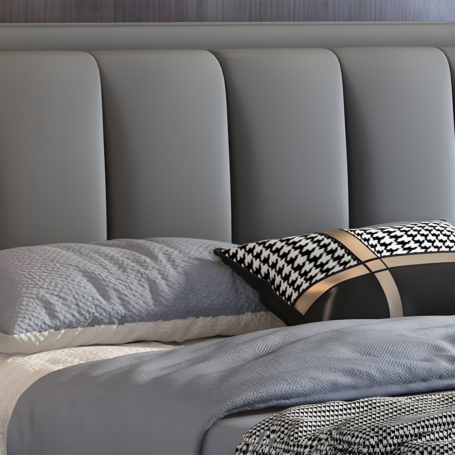 Grey Rectangular Headboard Standard Bed with Wooden Legs Bed - image 8