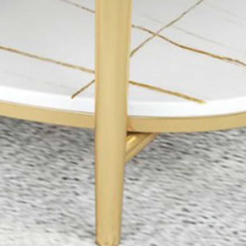 Glam Style Stone Top Oval Coffee Table with Both Shelf and Storage, Durable Iron Four Leg Base - image 9