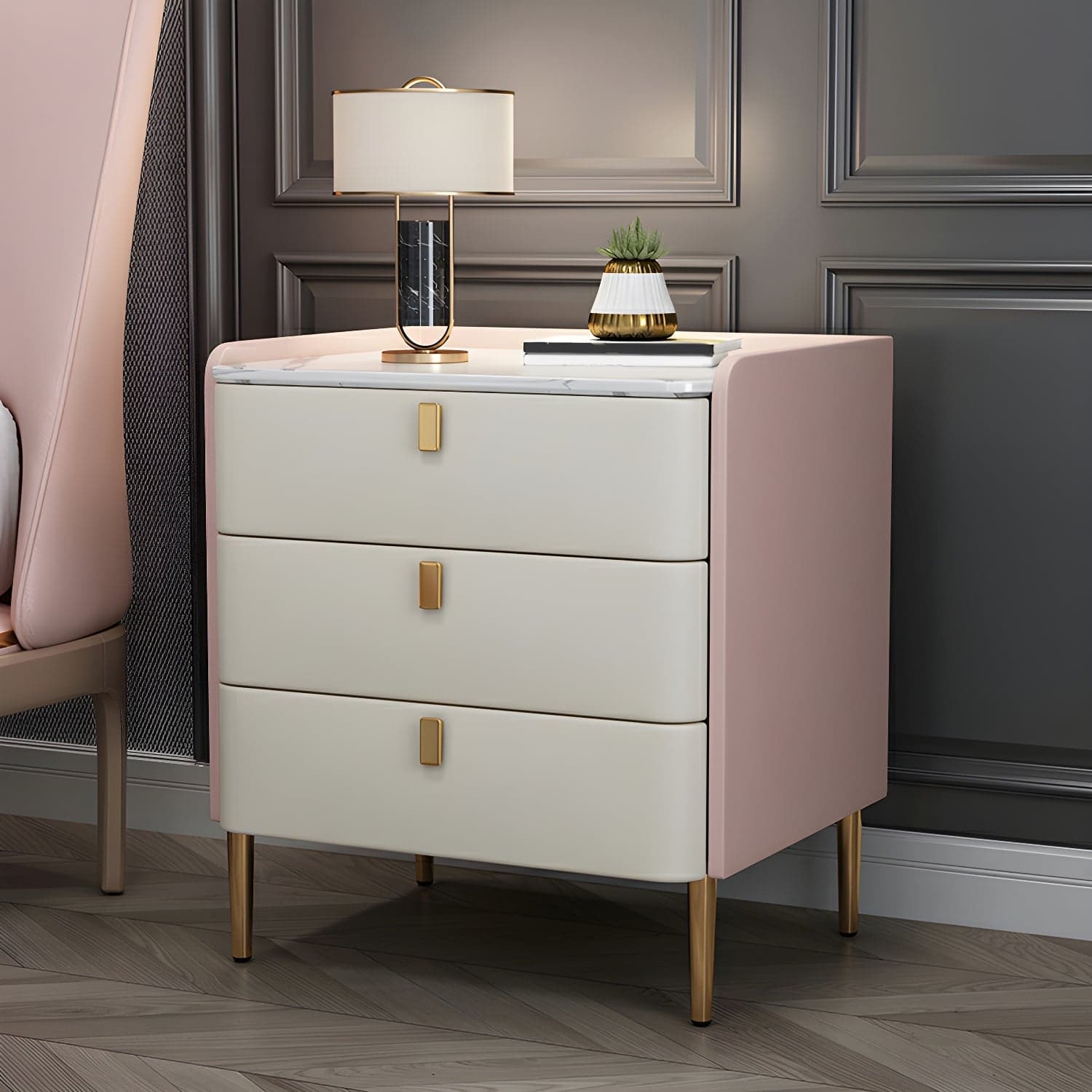 Glam Style Sintered Stone Top Drawer Storage Nightstand for Bedroom - image 19