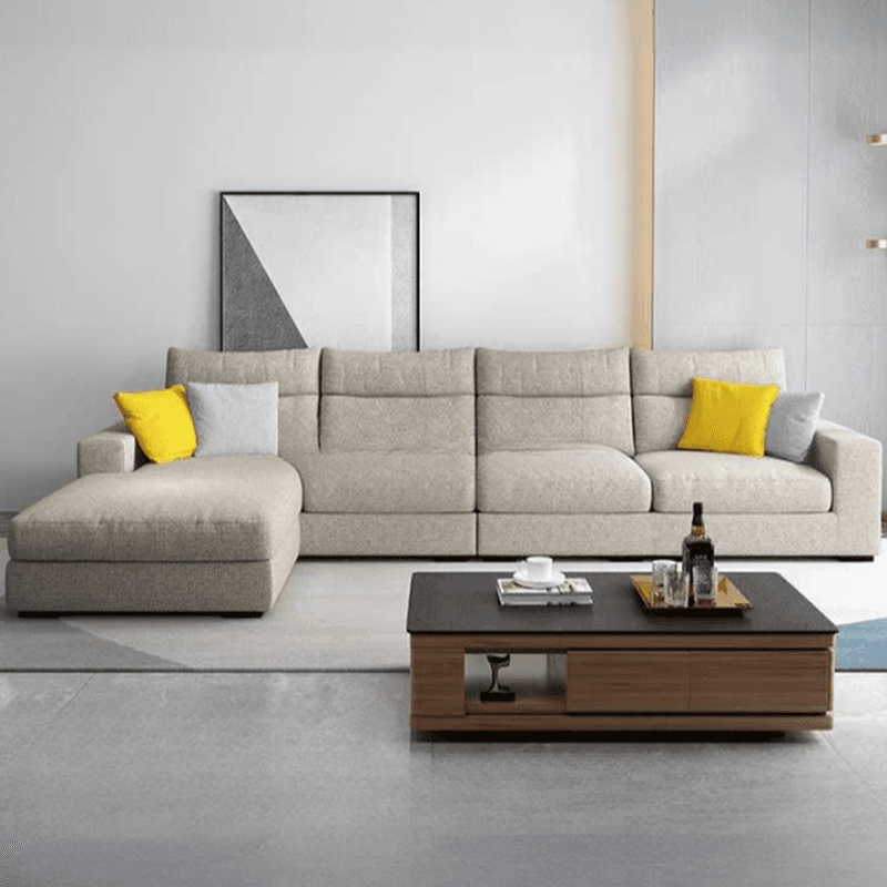 L-Shape Sofa Chaise with Pillow Back, Azure/Cream Upholstery, Square Arm, Slipcover, and 1 Chaise - image 8