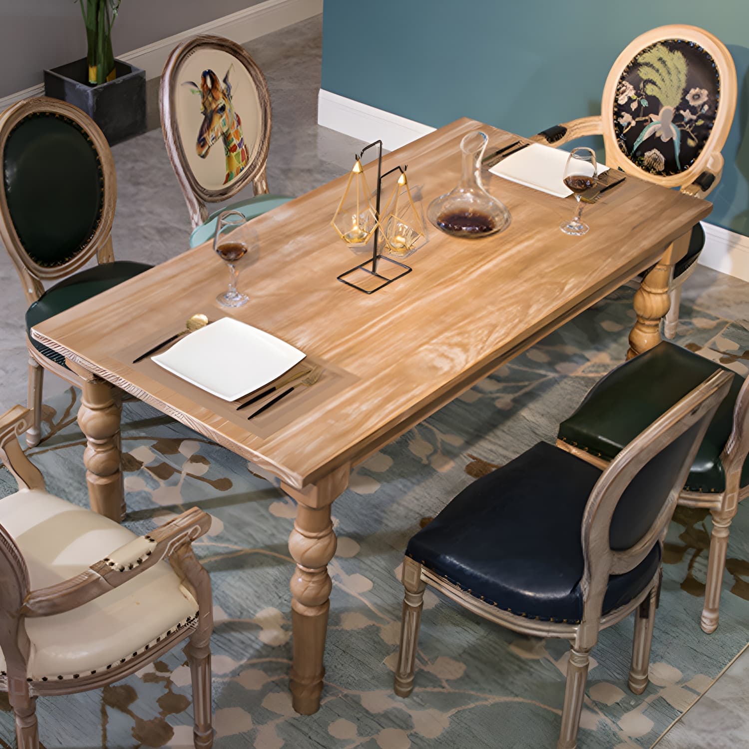 Medieval Modern Pine Wood Dining Table for Restaurant Rectangle Table with 4 Legs