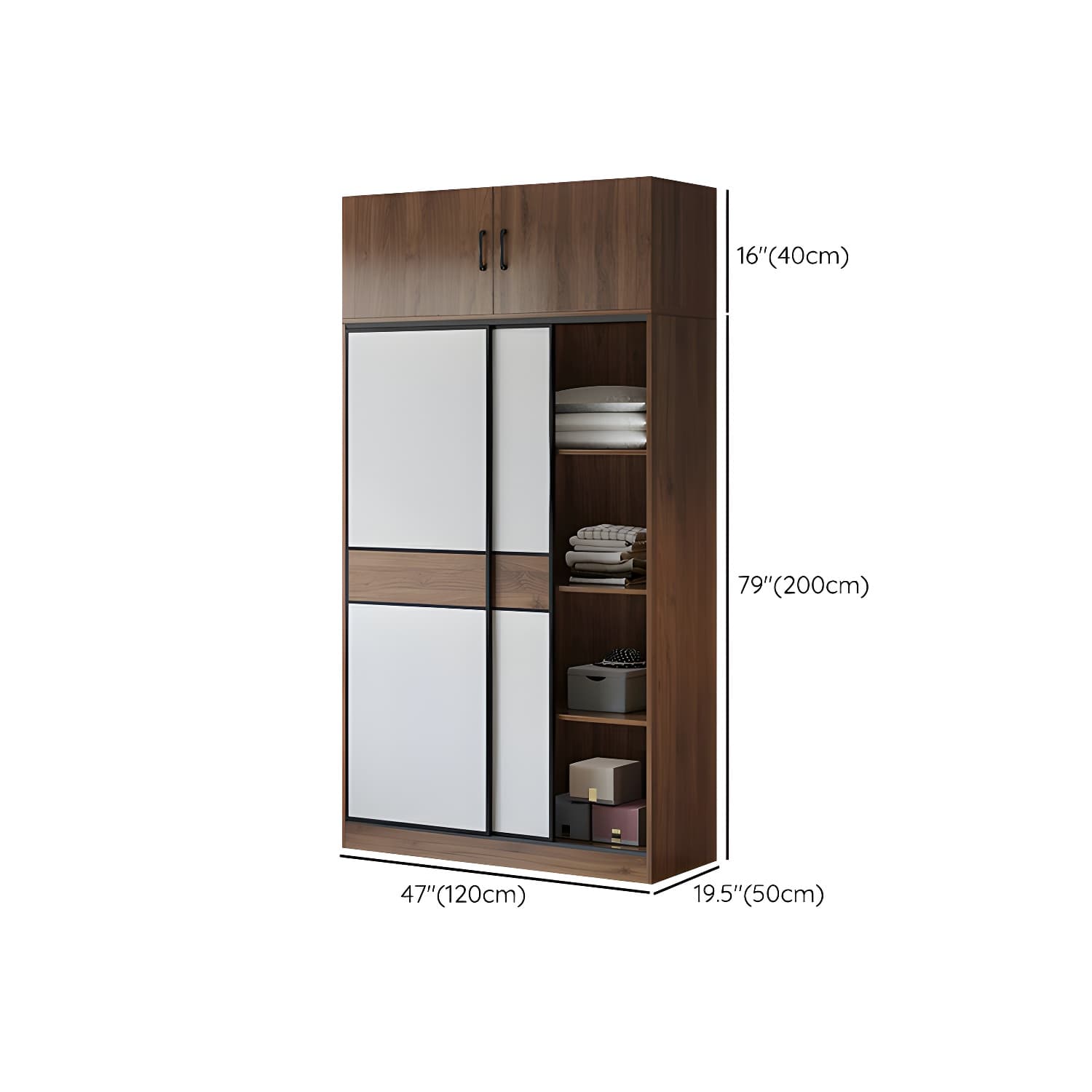 Modern Brown Wood Wardrobe Armoire with Sliding Doors, Shelves, and Clothing Rod - image 18