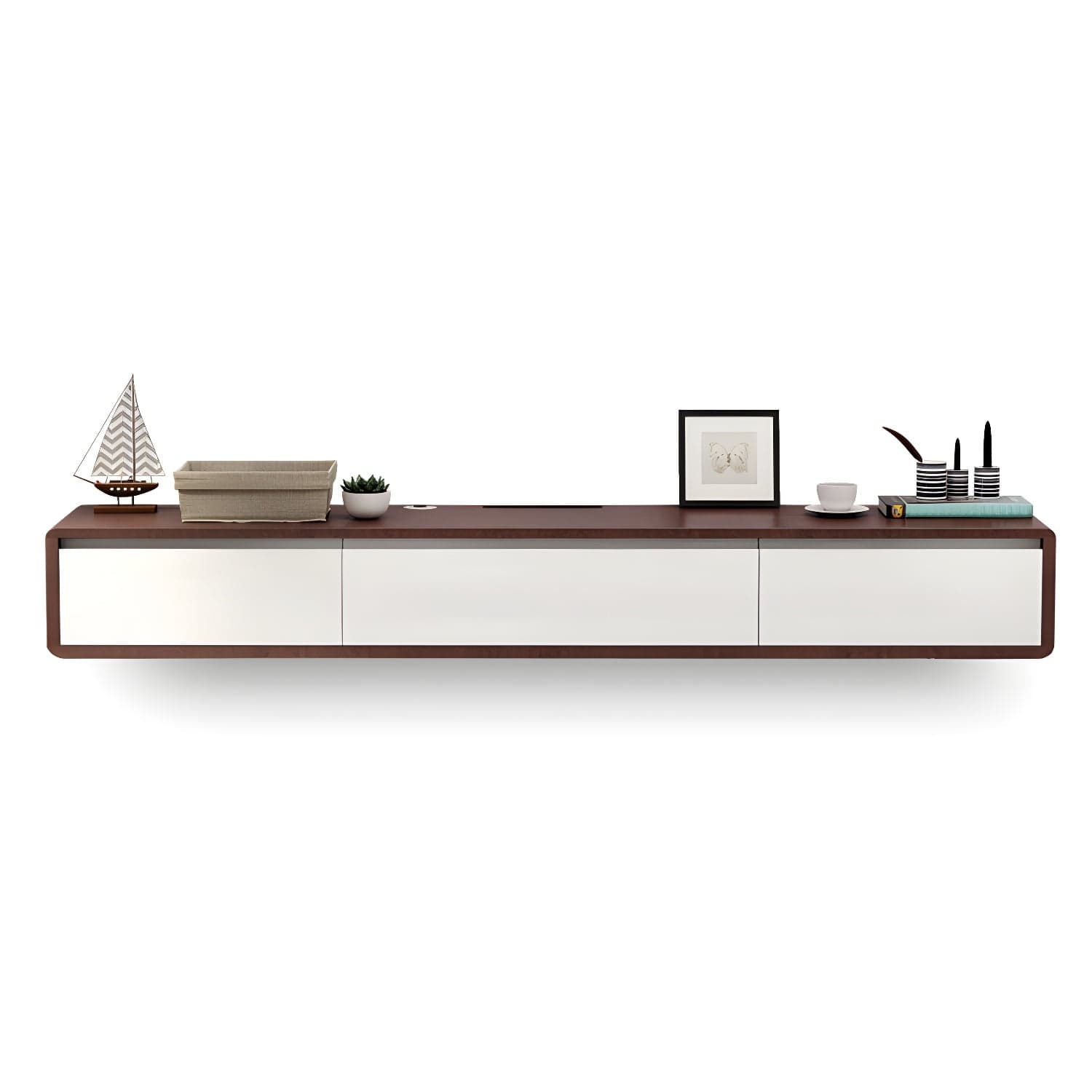 Nordic Wall-Mounted TV Console Solid Wood 2-Drawer Floating TV Stand Console - image 4