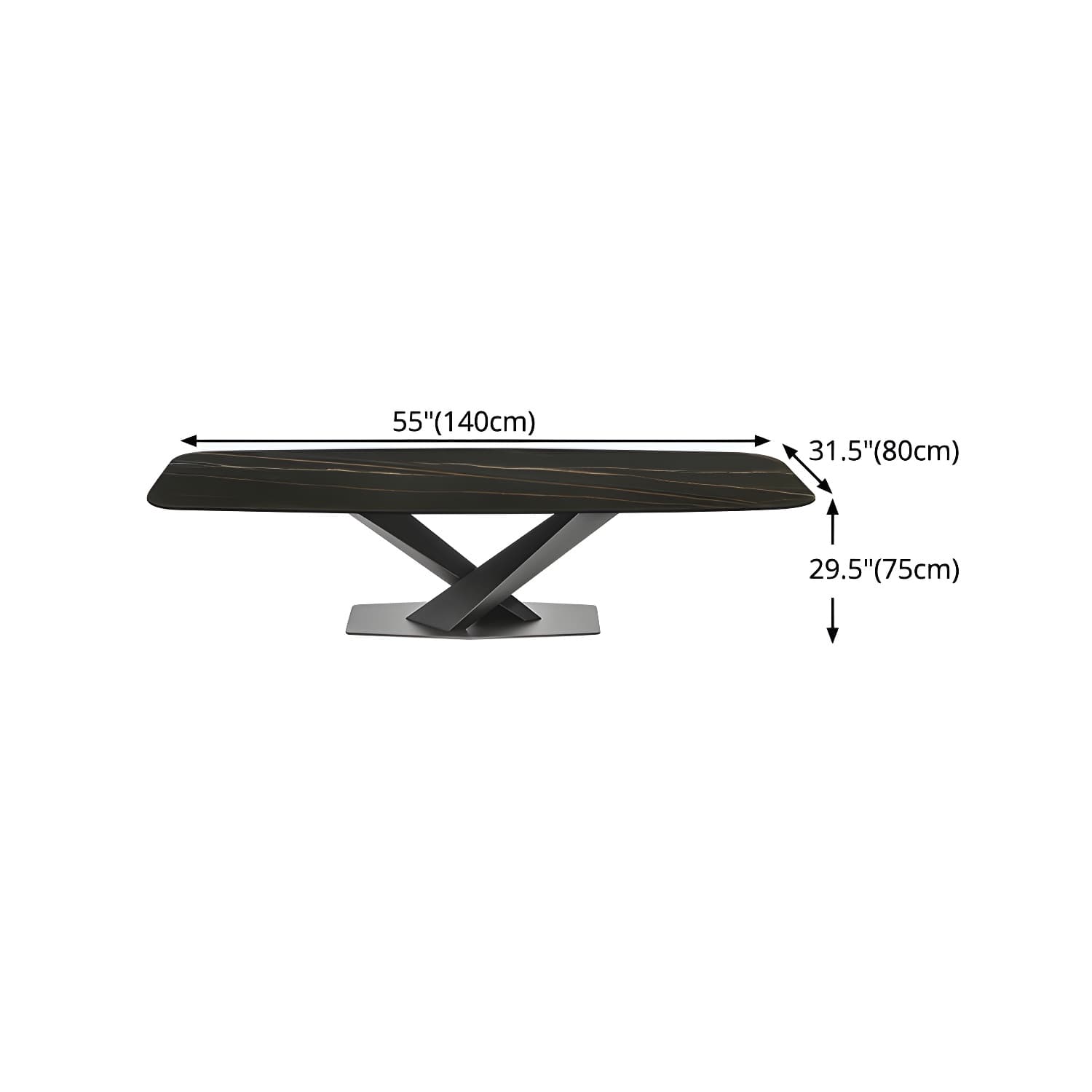 Sintered Stone Rectangle Dining Table Industrial Black Kitchen Table with Pedestal Base - image 12