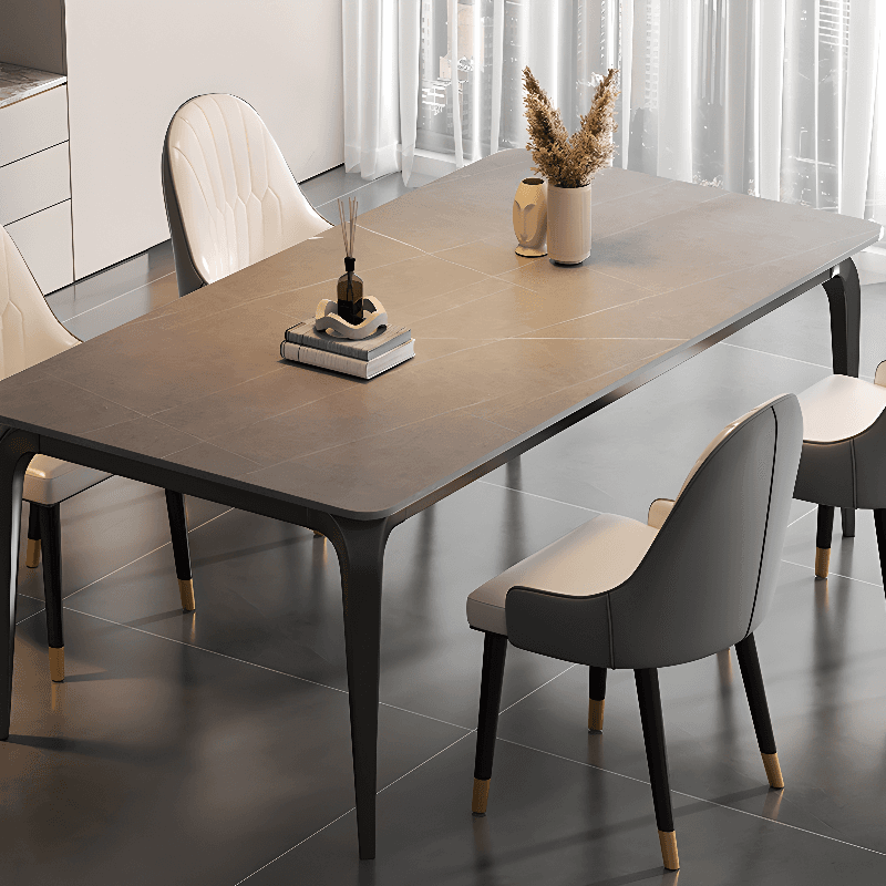 Minimalist Rectangular Dining Table with Slate Stone Top, Fixed Table, Storm Gray/White/Brown Colors - image 8