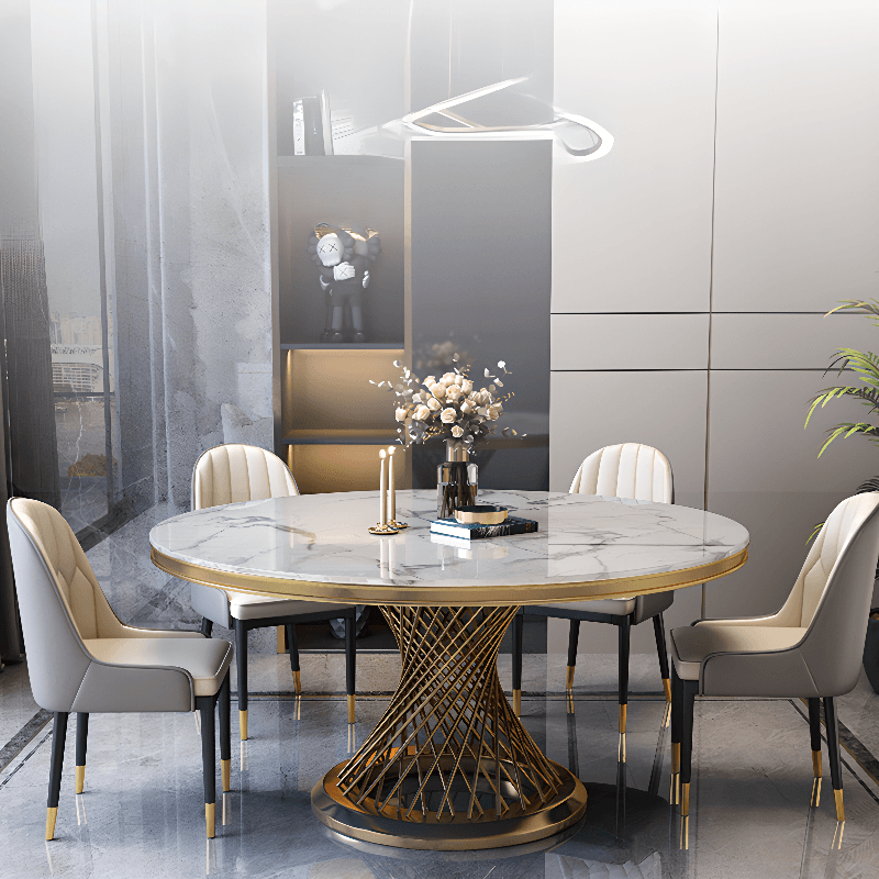 Art Deco Marble Stone Dining Table Set Available for 4, 6, or 8 People