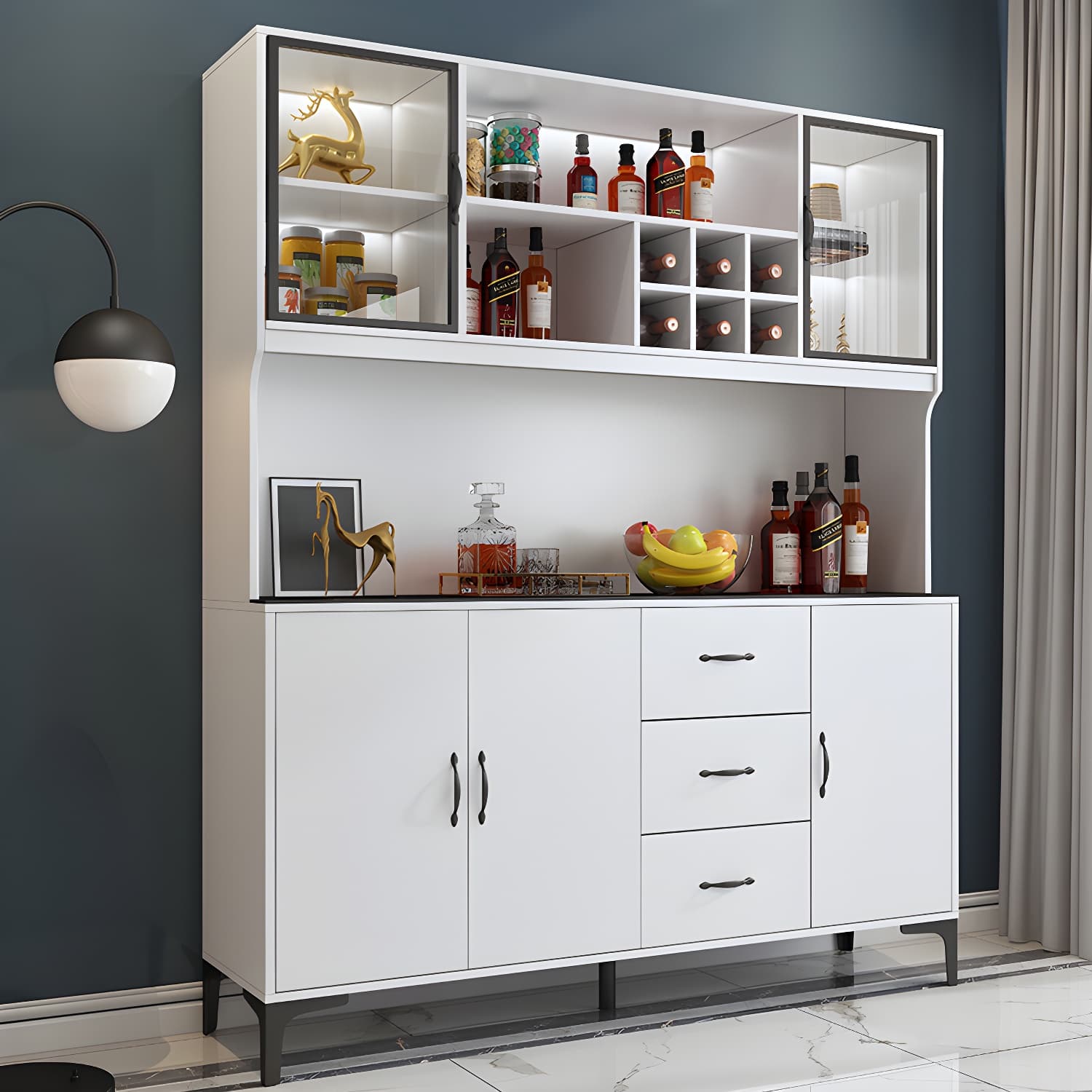 Modern Sideboard Wood Frame and Stone Top Sideboard with Door for Kitchen - image 8