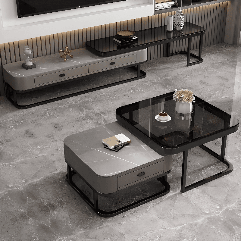 Foyer Use Glam Style Square Structure Double Nesting Coffee Table - image 4