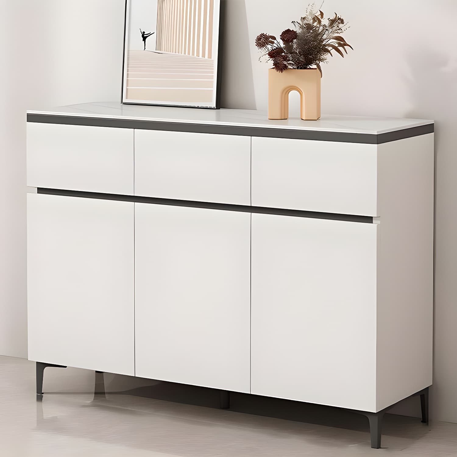 Wooden Modern Stone Countertop Buffet Sideboard with Drawers for Living Room - image 3