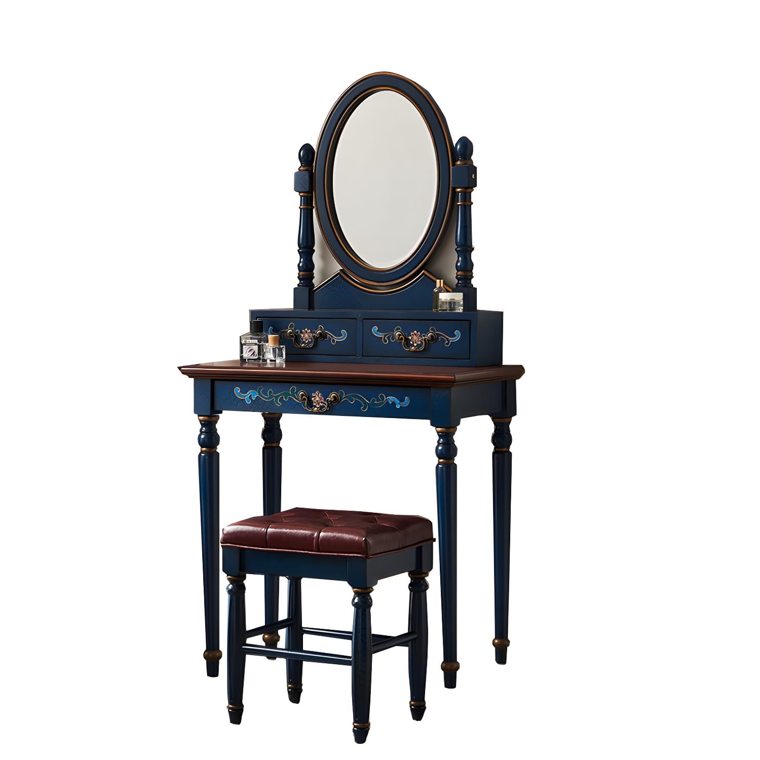 Victorian Wood Vanity Table with Mirror and Stool 15.75" D Vanity Table Set - image 9