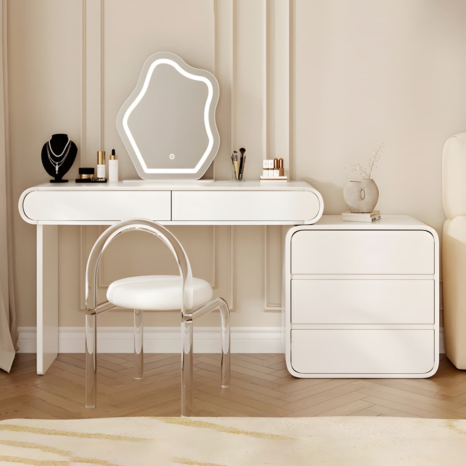 Modern White Wooden Makeup Vanity With Soft Close Drawers & Easy Assembly, Standard Width - image 14