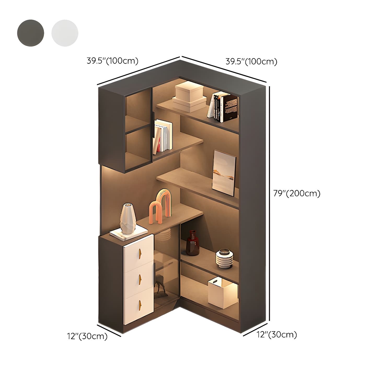 Corner Modern Accent Cabinet with Wood Counter Top, Glass Doors, Drawers, and Adjustable Shelves - image 16