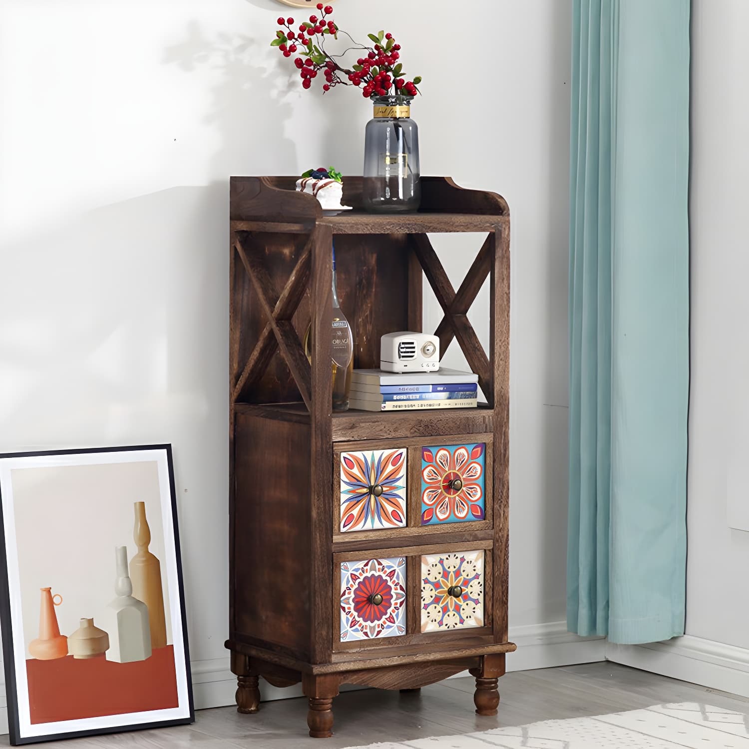 Rustic Farmhouse Wood Server - Compact Sideboard with Drawers and Open Storage