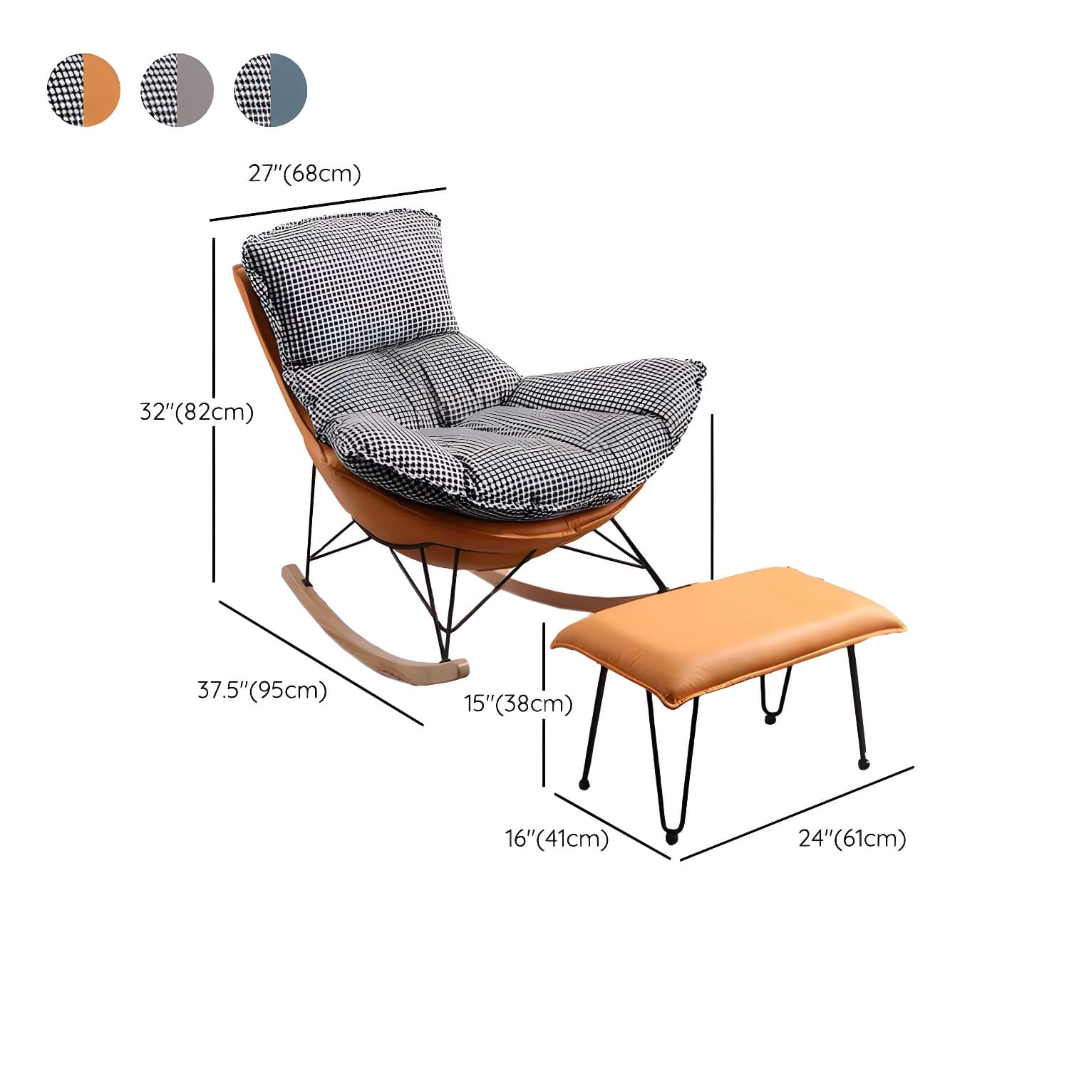 Modern Upholstered Rocking Chair and Ottoman Set - Natural Wood Legs, Stylish Design for Home Decor - image 20