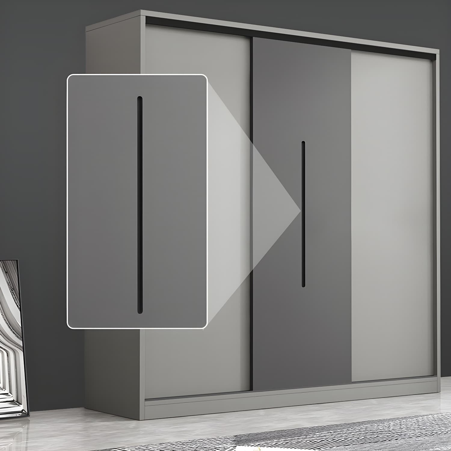 Contemporary Wood Grey Cloth Rod Included Wardrobe with Shelves - image 10