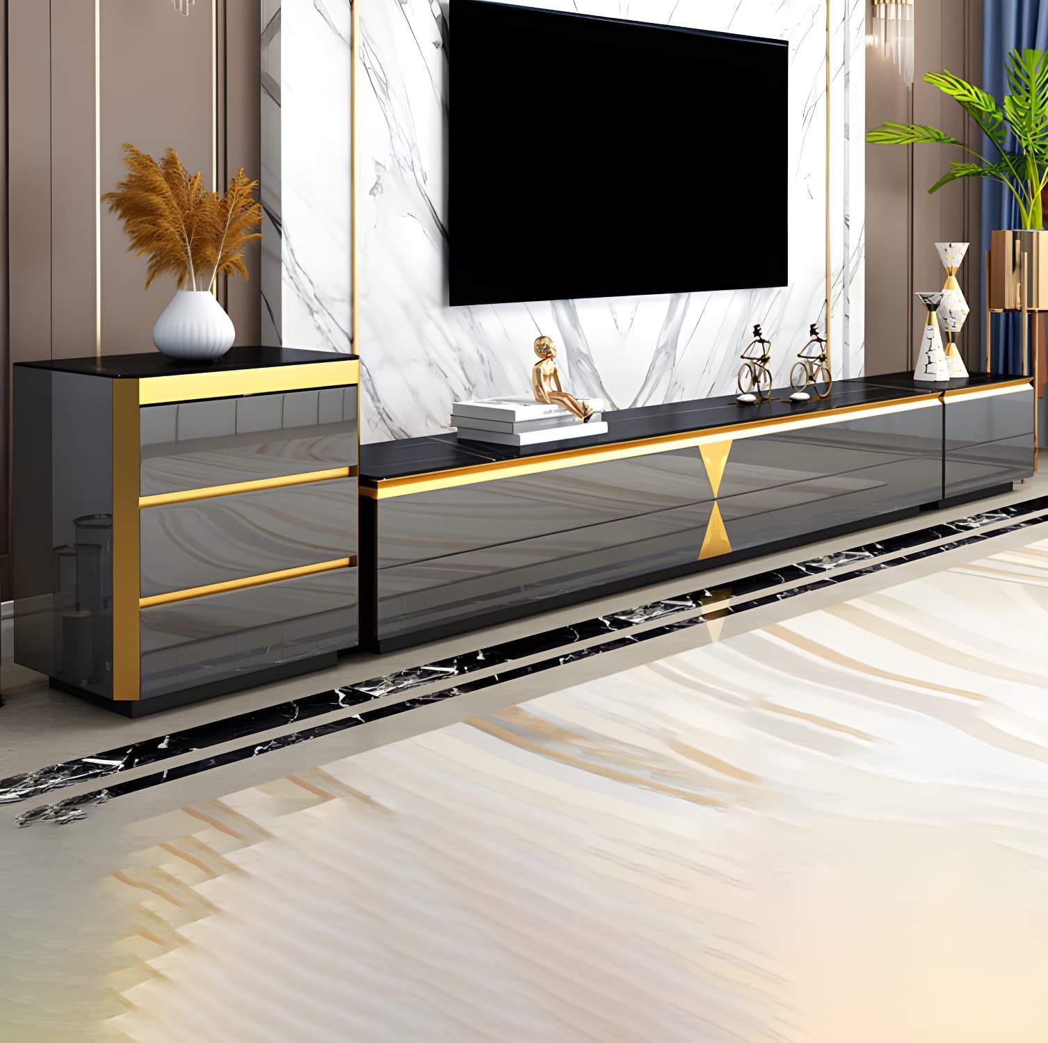 Enclosed Storage TV Media Console Glam TV Stand for Living Room - image 5
