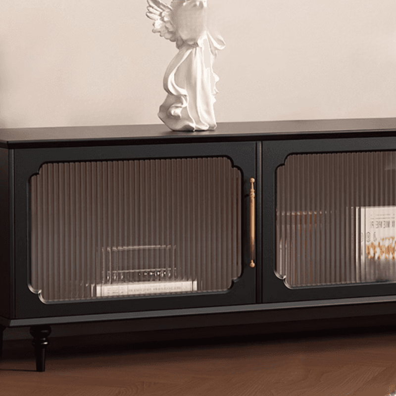 Black Art Deco Wooden TV Stand with Shelf, 4 Drawers, 2 Cabinets, and Cable Management - image 4