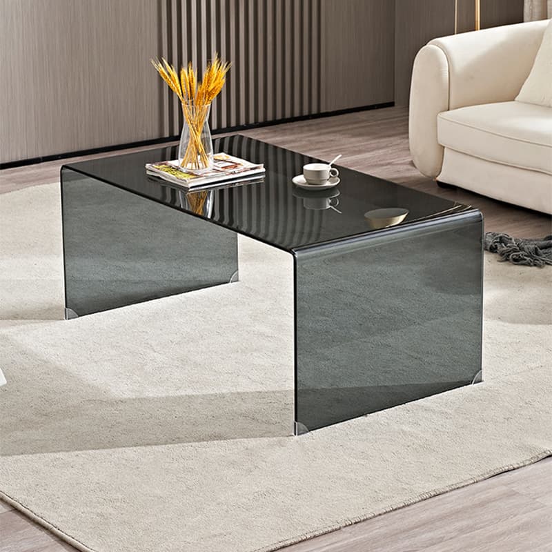 Modern Glass Coffee Table with Transparent Rectangular Top & Sleek Sled Base - image 3