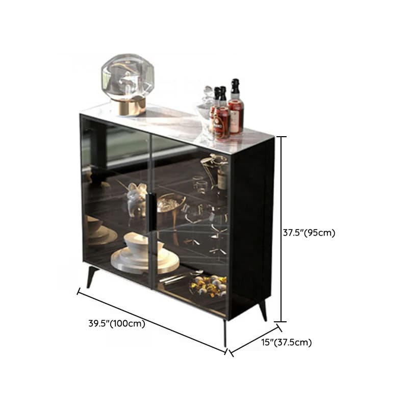Coal Art Deco Sideboard with Locker, Standard/Narrow Size, Three Internal Shelves, and Glass Doors - image 9