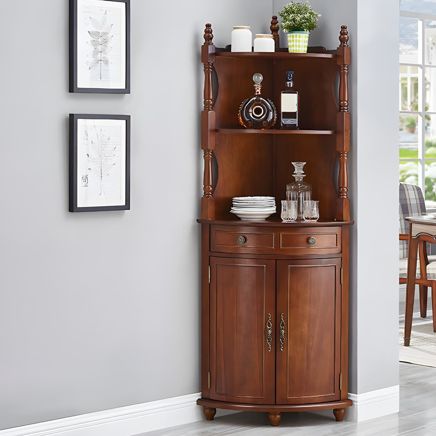 Mid-century Modern 1- Door Cabinet Wooden Corner Cabinet with Shelf - image 6
