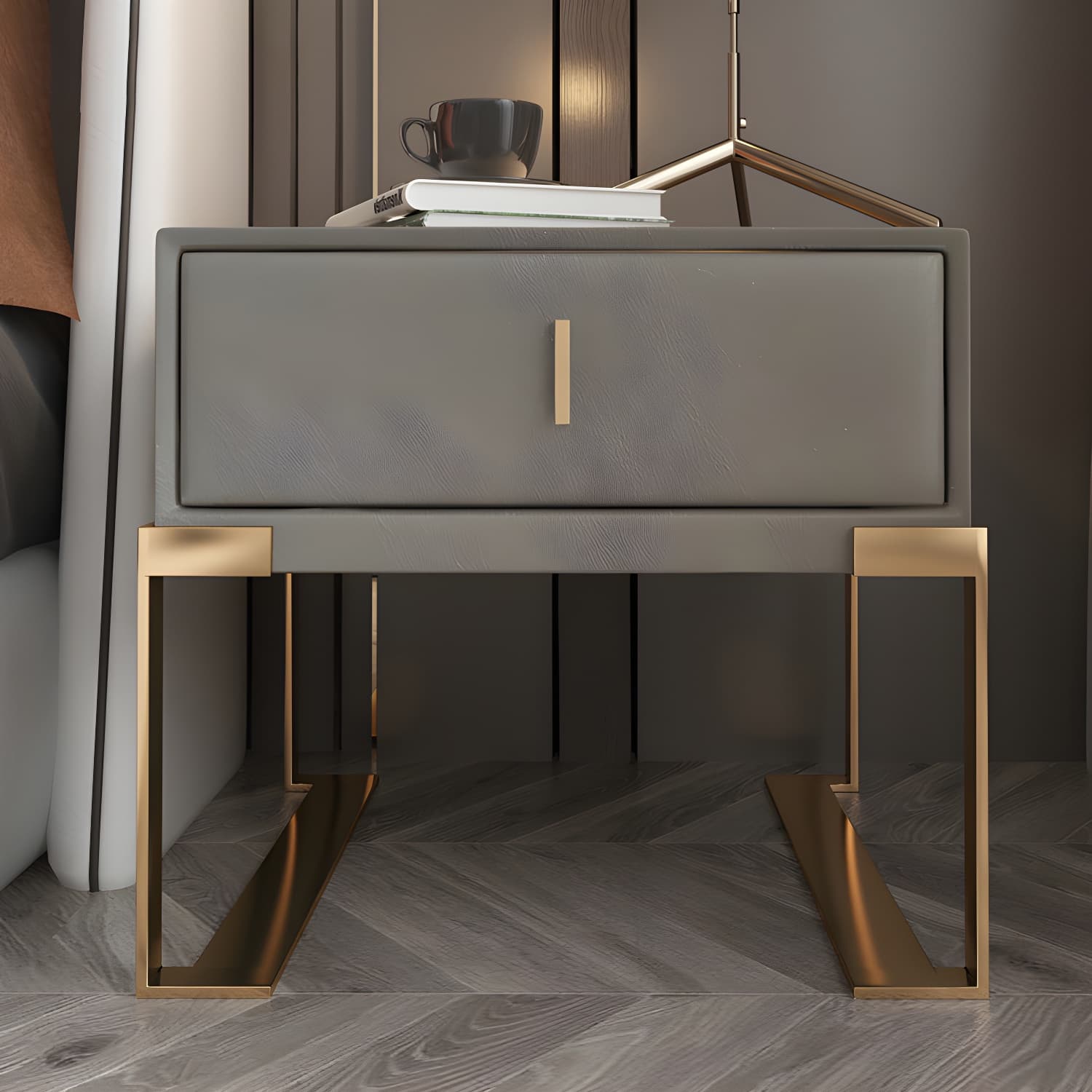 Faux Leather Nightstand 1-Drawer 21 Inch Tall Modern Legs Included Night Table - image 23
