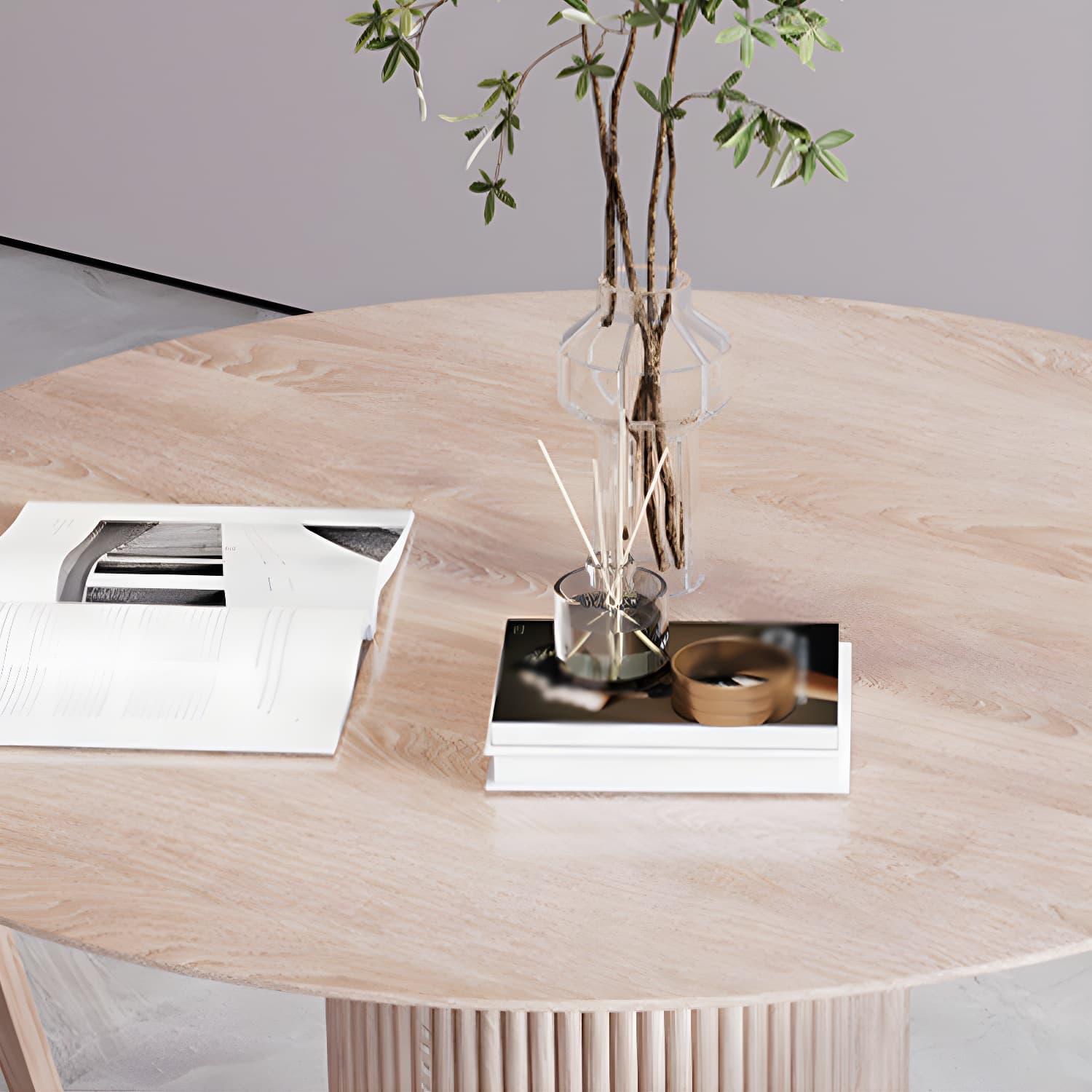 Round Solid Wood Dining Room Table Modern Dining Table with Pedestal Base - image 9