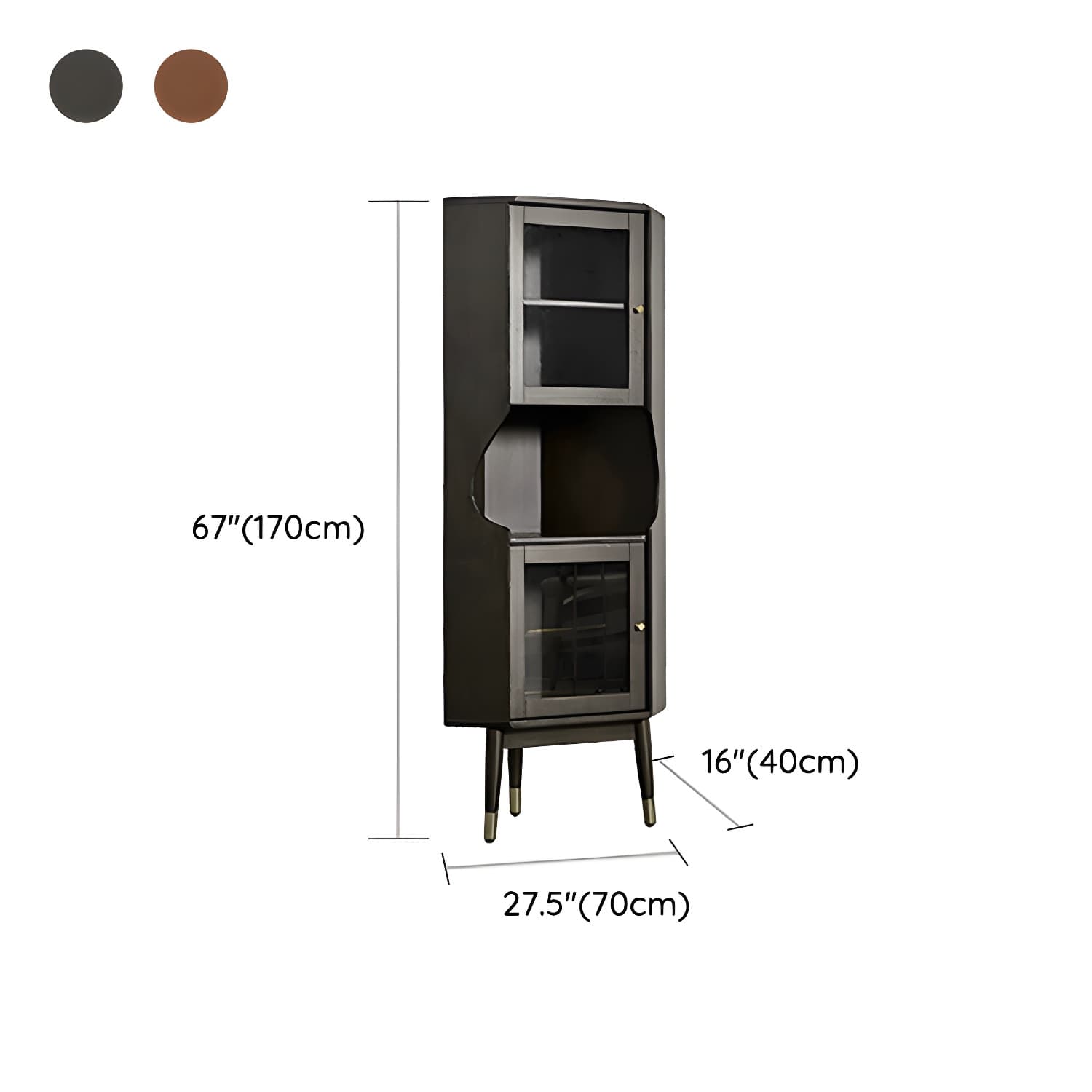 Corner Mid-Century Modern Accent Cabinet with Wood Countertop, Glass Doors, and 5 Shelves - image 18